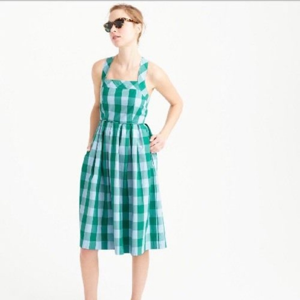 J. Crew Green Gingham Cross Back Bress